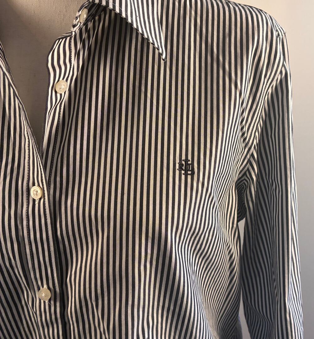 Lauren Ralph Lauren Women's Non Iron Black White Striped Button Down Shirt XL